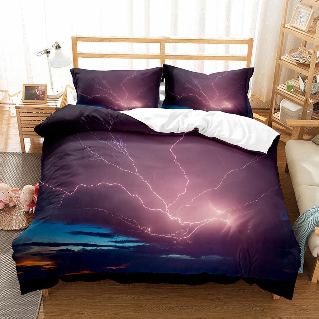 Lightning Duvet Cover Set King Queen Single Size Polyester Comforter Cover for Kids Teens Adults Bedding Set with Pillowcase