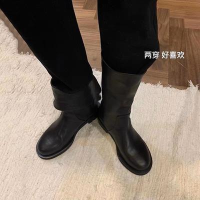 Wersja ze skóry owczej~ krótkie botki z rozcięciem z tyłu z klapką średniej długości botki retro skórzane wszechstronne płaskie botki skórzane botki typu Martens