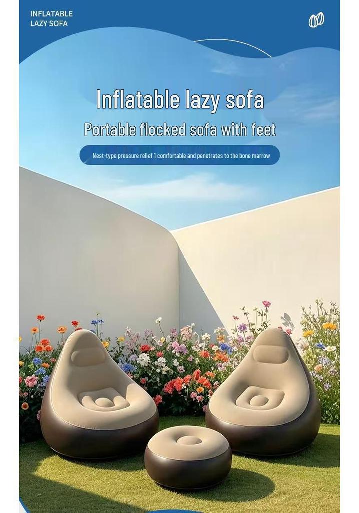 Thickened Inflatable Foldable Flocking Sofa Lounge Chair with Footrest