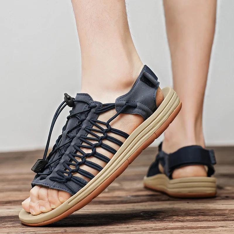 Fashion Summer Mens Sandals British Style Casual Leather Outdoor Flat Designer Sandals Comfy Breathable Soft Bottom Beach Walking Shoes