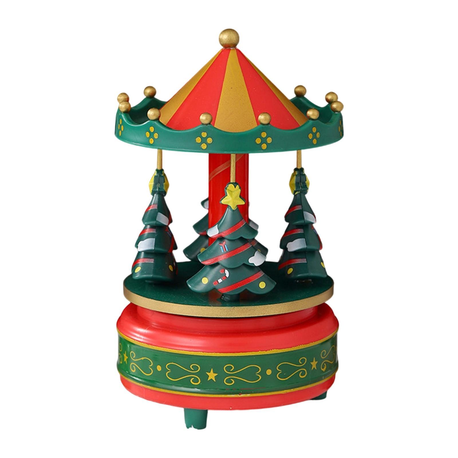 

Rotating Carousel Music Box Ornament Decorative for Mom Grandmother Gift Hand Painted Multipurpose 10.5x17.5cm Xmas Tree Design