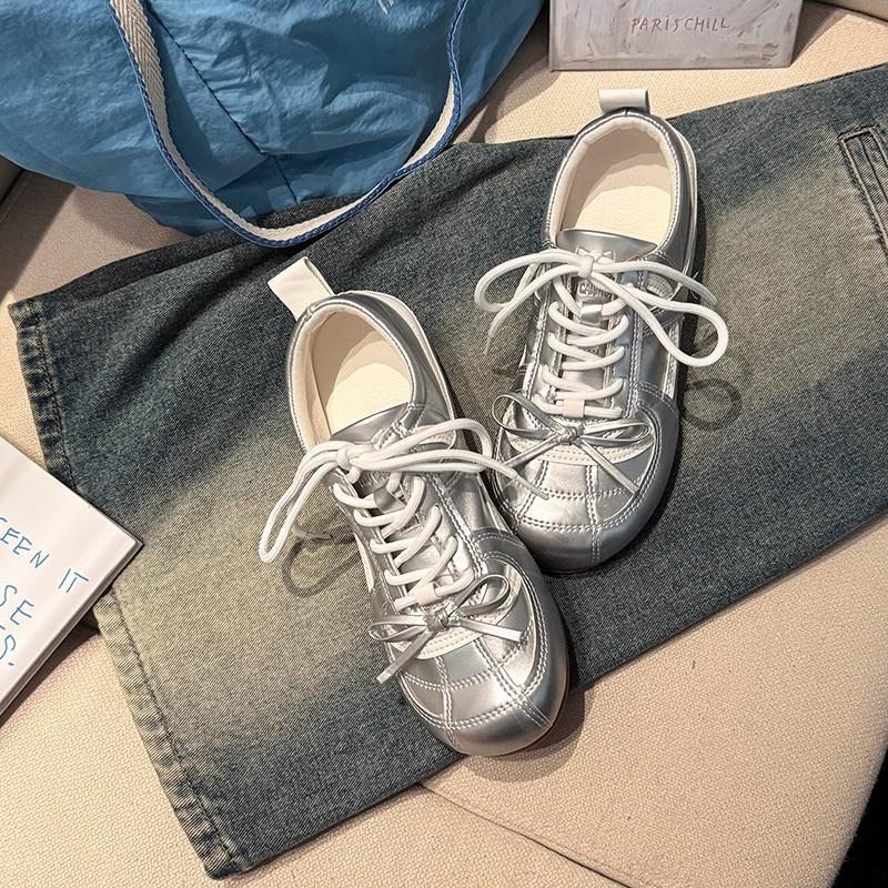 Bow retro sports moral training shoes women's autumn and winter versatile inner height increase sports board shoes ballet style casual trend