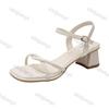 Fashion Women's Shoes 2025 Summer New Fashion Square Heels Sandals Sweet Lightweight Cross Strap Buckle Square Toe High Heels