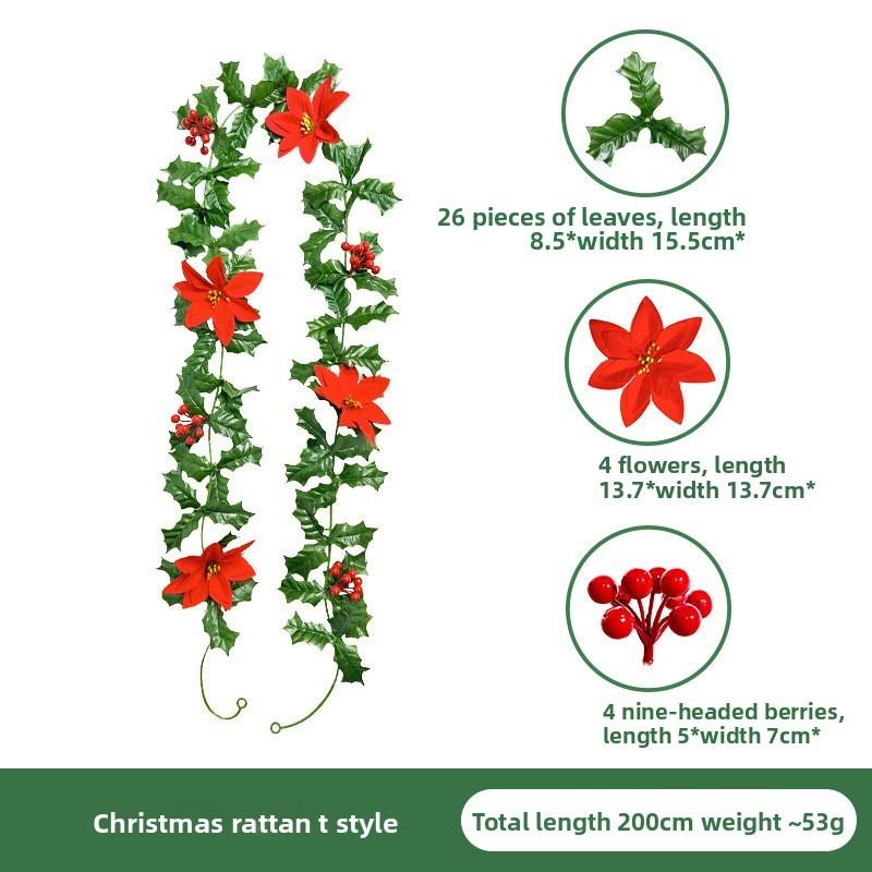 Christmas Simulation Red Fruit Vine With Artificial Pine Needles For Holiday Home Decor