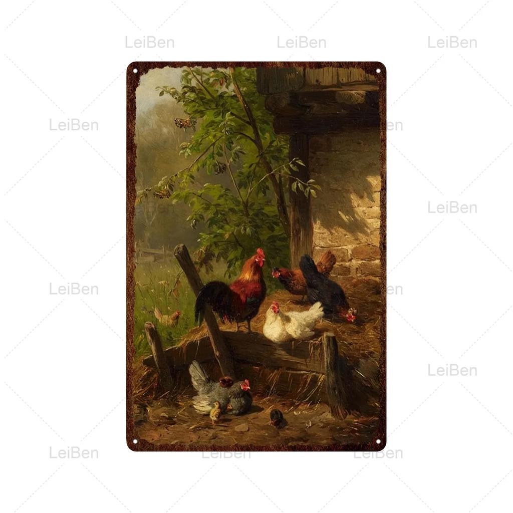 Kyckling Vintage Metallplåtskyltar Kyckling Tupp Höna Ägg Gård Staket Skylt Retro Plakett Dekorativ Plåt för Gårdstallrik Heminredning