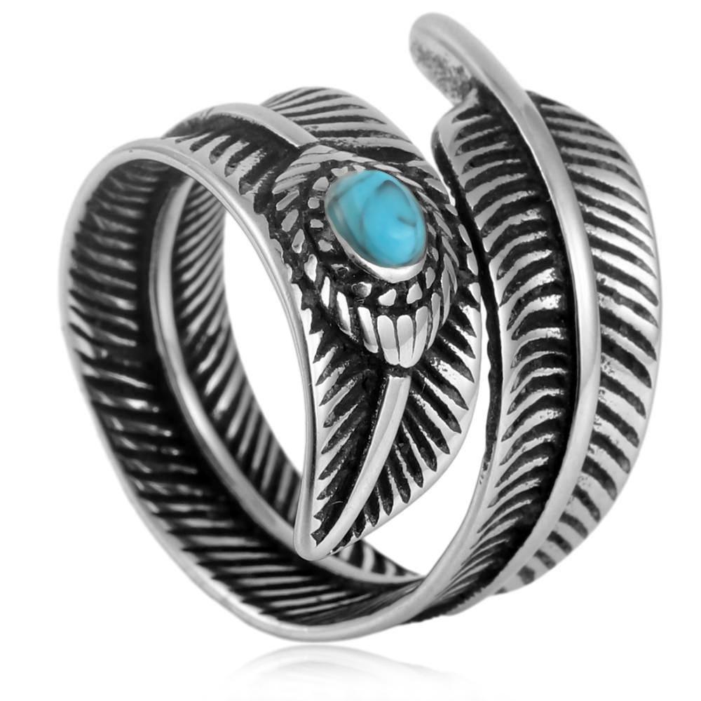 European and American Jewelry Turquoise Ring Retro Trendy Men's Accessories Animal Feather Ring 2026