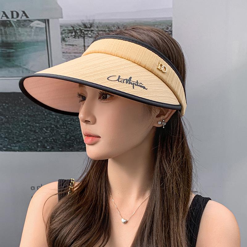 Women's Korean-style open-top hat with large brim to cover the face, simple letter print, versatile and fashionable sun protection hat