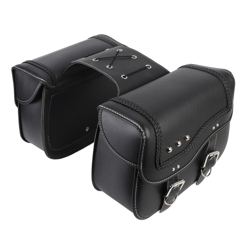 Motorcycle Saddlebags 30L Capacity PU Leather Waterproofing Side Luggage Bags Universal Fit for Motorcycles