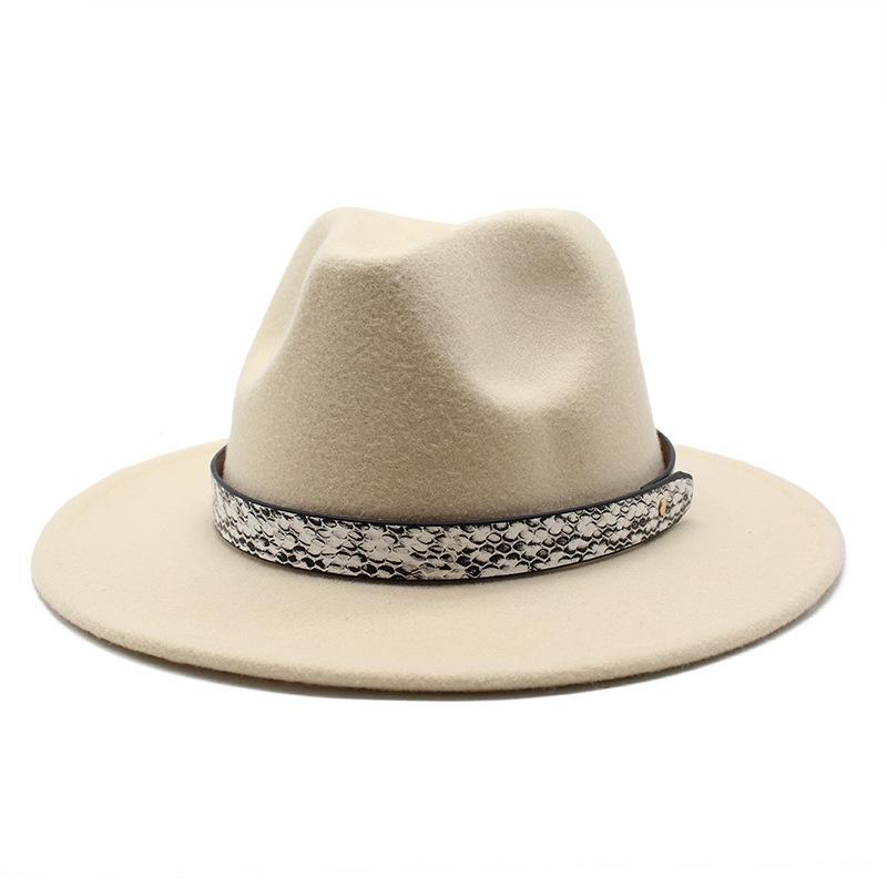 Seasonal White Big Eaves Hat Flat Edge Top Hat Men'S And Women'S Woolen Jazz Hat Lmn173