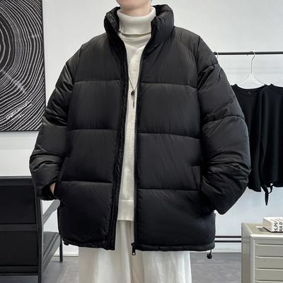Men's Winter New Men's Korean Style Versatile Stand-up Collar Trendy Thickened and Warm Couple Internet Celebrity Same Style Solid Color Jacket