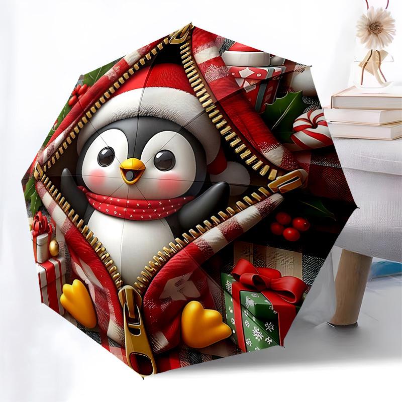 

1pc Christmas Penguin Zipper Umbrella, Automatic Opening & Closing, Foldable Design, 8-Rib Iron Frame, Outdoor, Festive Gift for Fans, Travelers, Dail