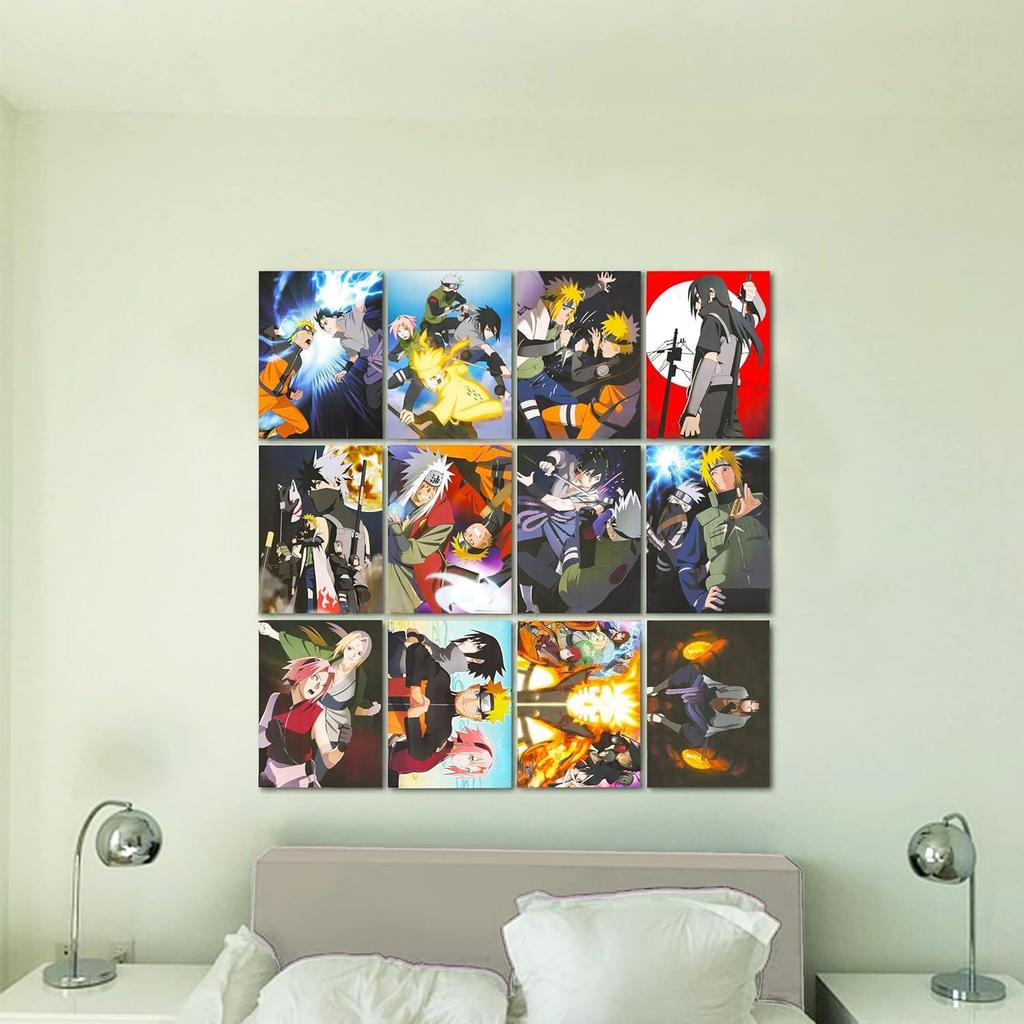 Naruto Posters For Bedroom Room Decor Bundle | 12 Posters for Walls Anime Poster Pack Set With Anime Stickers | Naruto Room Decorations Set