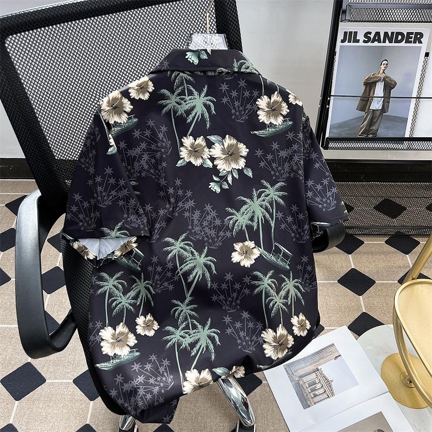 Hawaiian Coconut Full Printed Floral Ice Silk Short Sleeve Shirt Men's Summer Fashion Brand Loose Vacation Style Beach Shirt