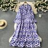 Flower Print Loose Flare Sleeve Shirt Dress for Women’s Spring/Summer New Vacation Leisure Temperament Long A-line Dresses