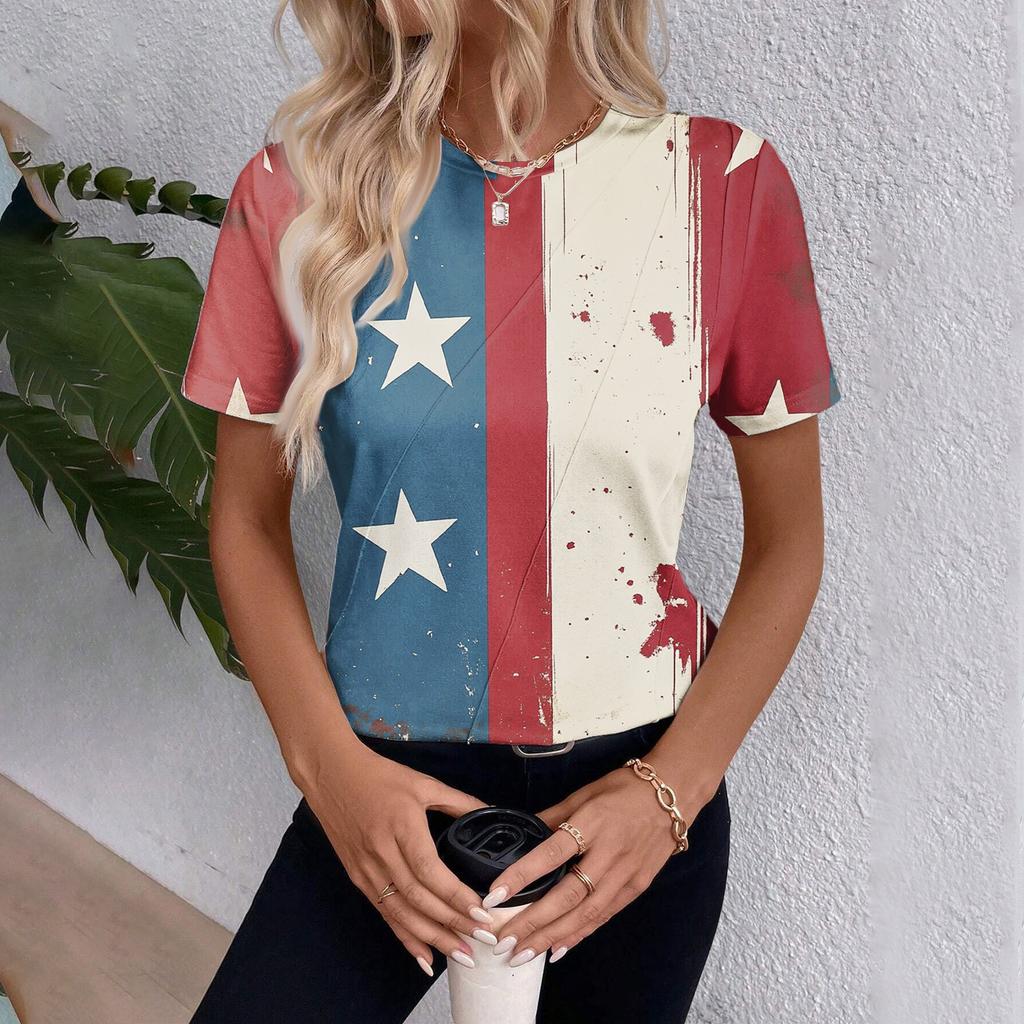 Haut d'été à manches courtes avec imprimé Jour de l'Indépendance pour femme