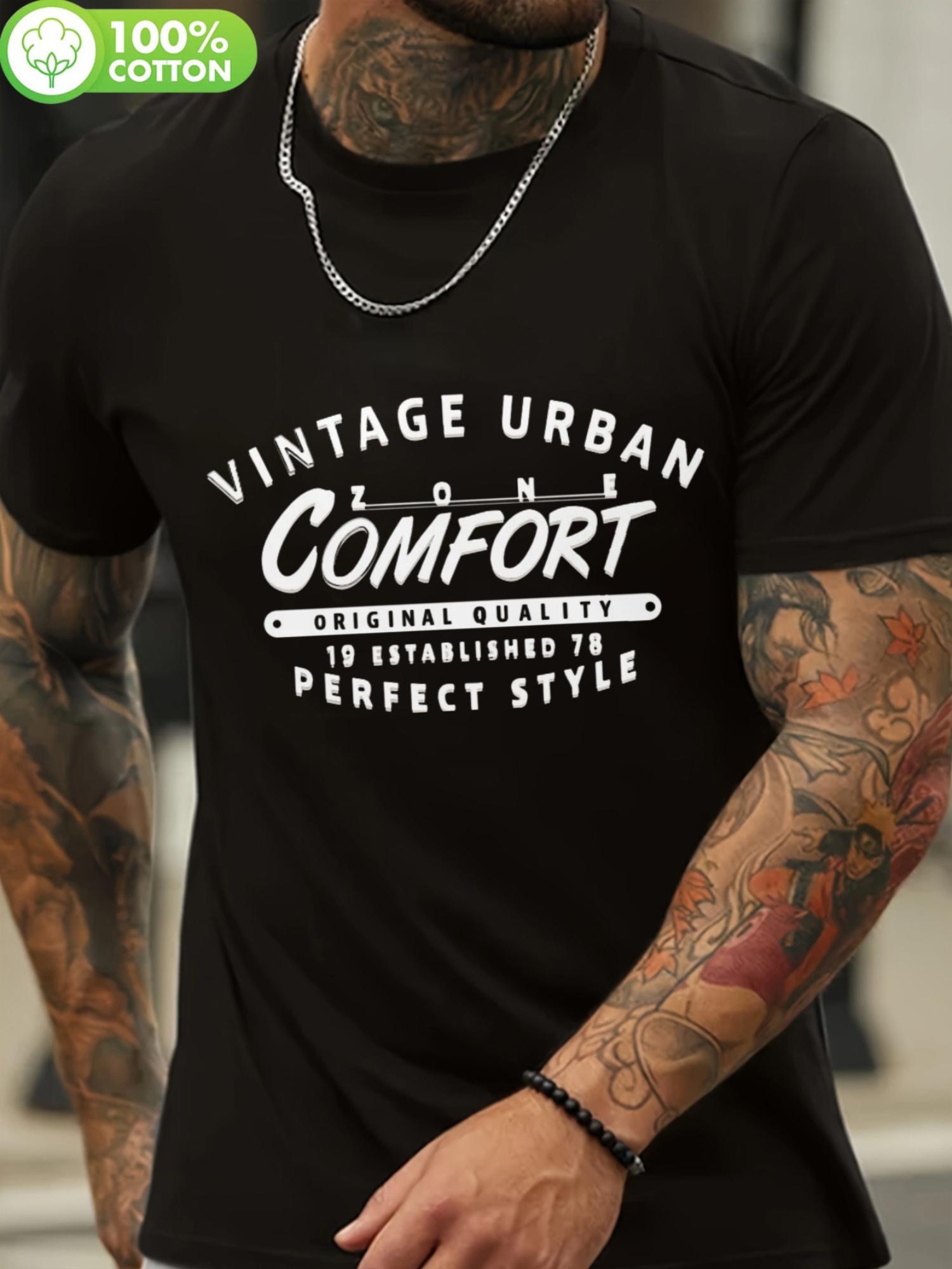 1pc Vintage Urban Comfort Casual T-shirt - 100% Polyester Knit XXXL