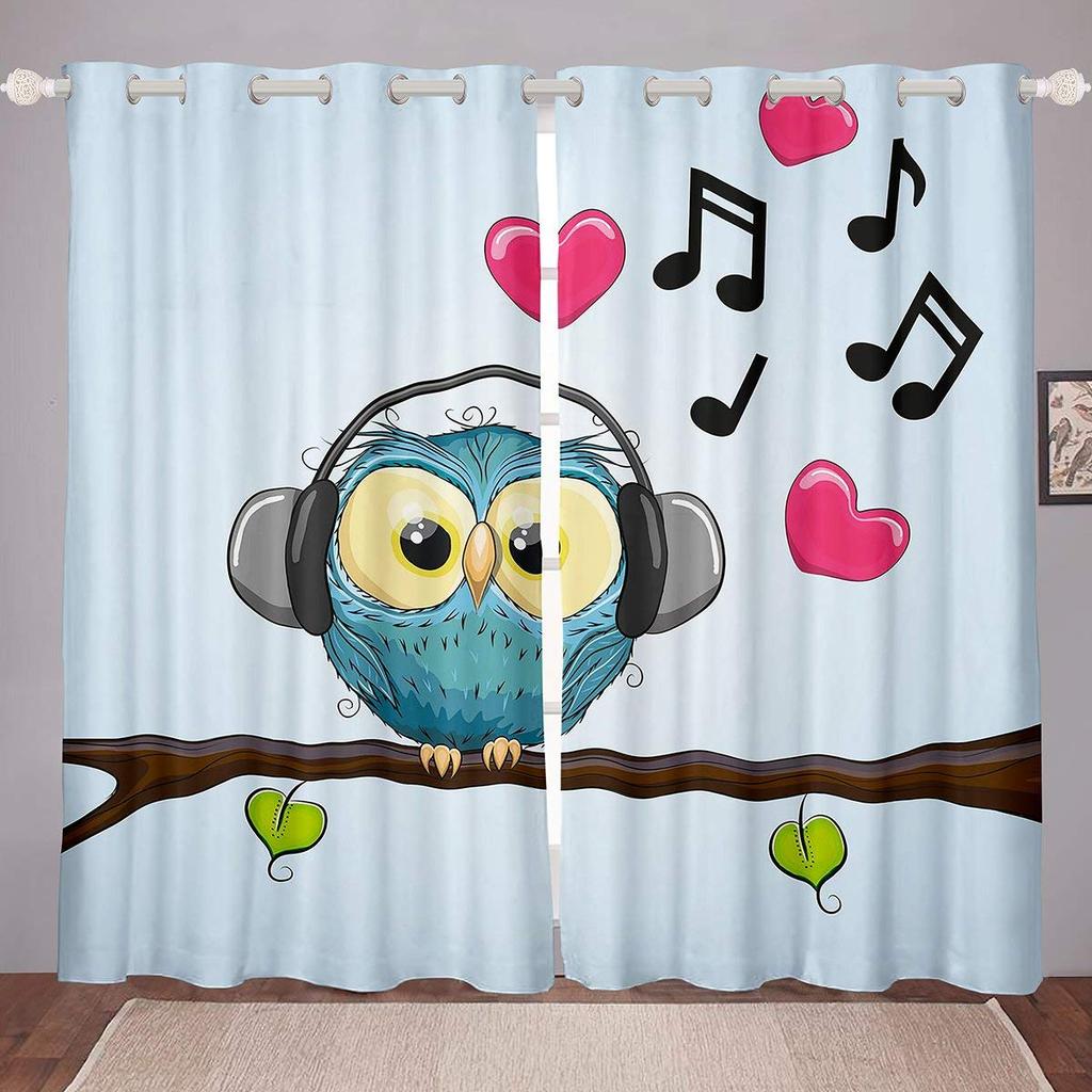 Owl Window Curtains for Bedroom Living Room Cute Owls Curtain Kids Boys Girls Window Drapes Decor Window Treatments 2 Panels
