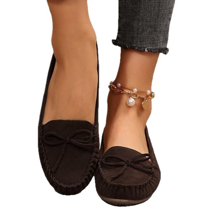 New European and American Bow Tassel Flat Bottom Low-top Single Shoes Round Head Beanie Shoes Pregnant Women's Shoes Large Size Foreign Trade