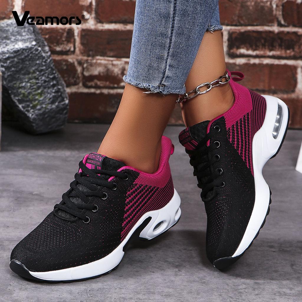 Women's Breathable Mesh Sneakers Fashion Air-cushion Running Sports Shoes Ladies Knitted Jogging Walking Shoes Anti-slip