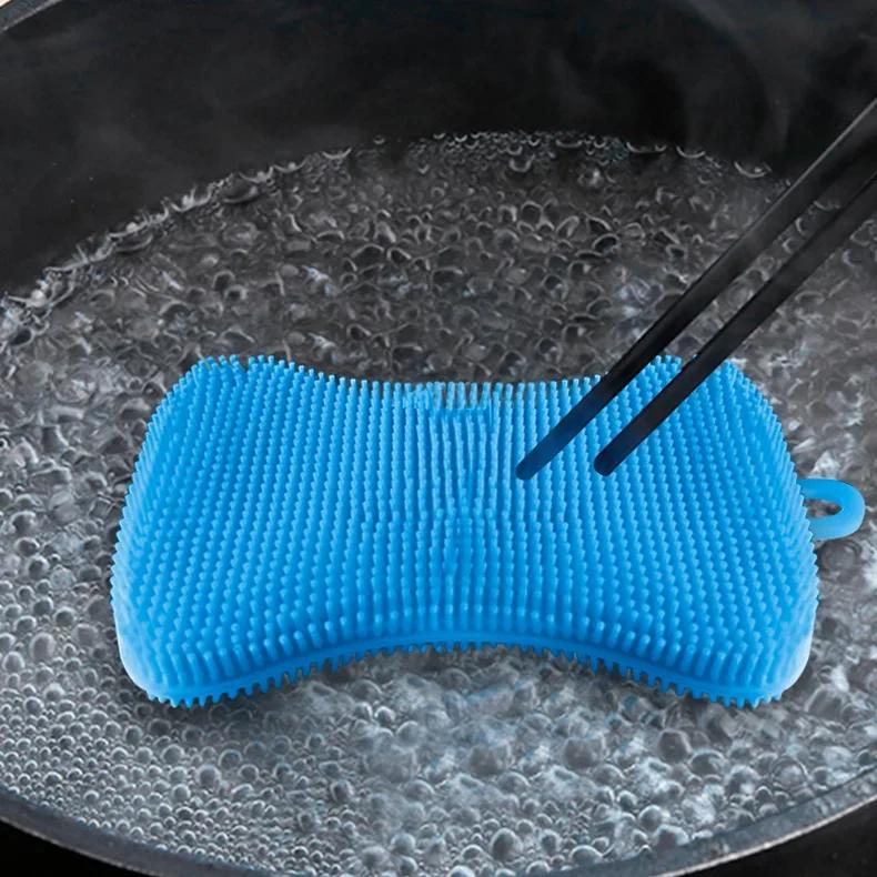 3pcs Kitchen Cleaning Brush Washing Cleaning Brushes Pot Pan Sponge Scrubber Fruit Vegetable Dish Silicone Dishwashing Brush