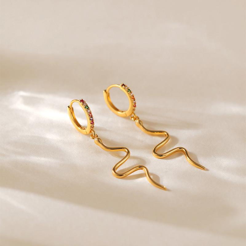 Snake Shape Animal Element 18k Gold Plated Copper Fashion Earrings For Women