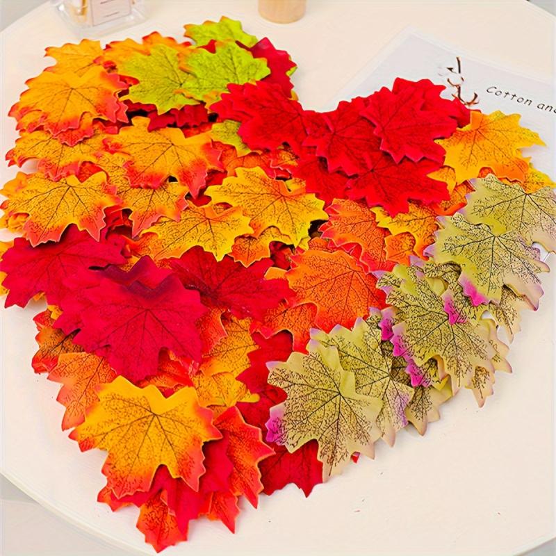 50pcs Halloween Simulation Maple Leaves Fall Color Mix for Thanksgiving Table Decor Photo Wedding Party Props Courtyard