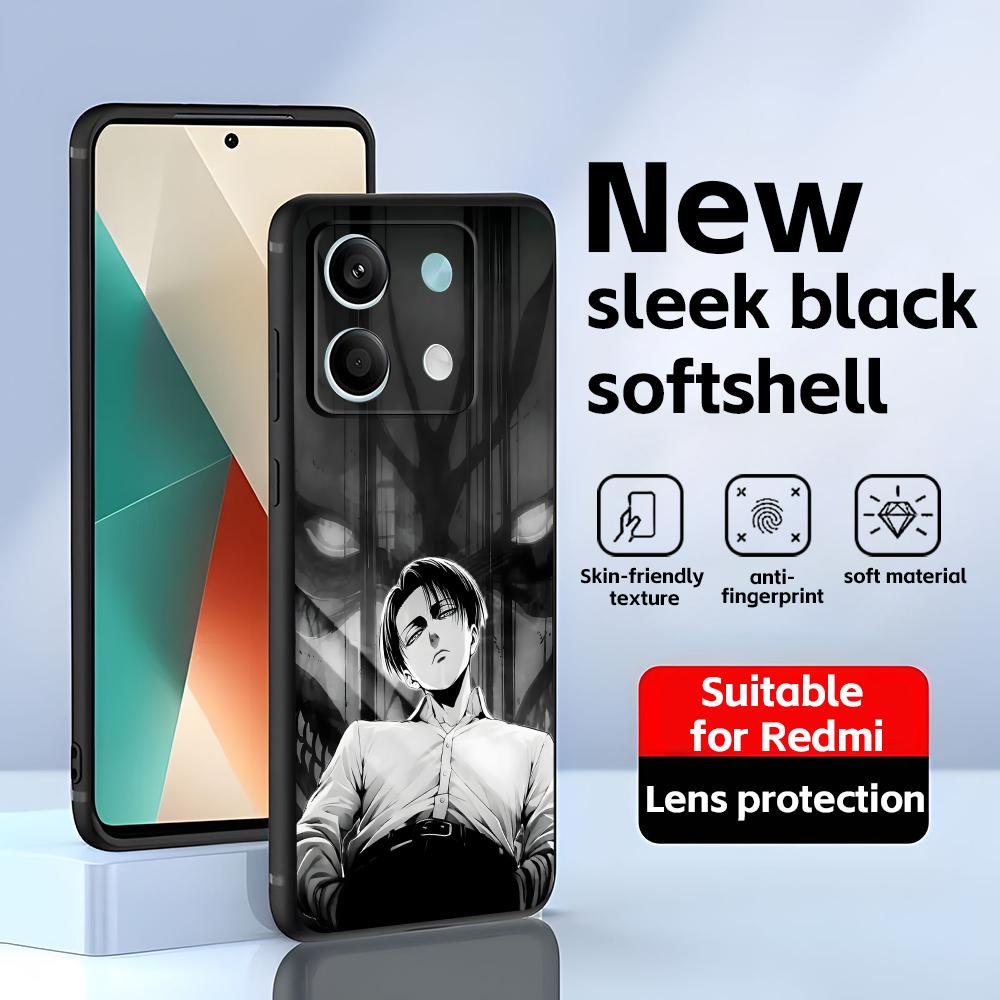 Phone Case For Redmi Note 14 13 12 11 Pro Plus S 5G 14C A3 Anime Attack On Titan Soft Black Phone Cover