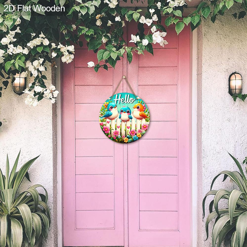 Plat 2D, 1 pièce Panneau en Bois Oiseau Vif Hello Hello Printemps Panneau de Bienvenue Décoration de Jardin Décoration Murale et de Porte de Maison Décoration de Fête de Fête Printemps