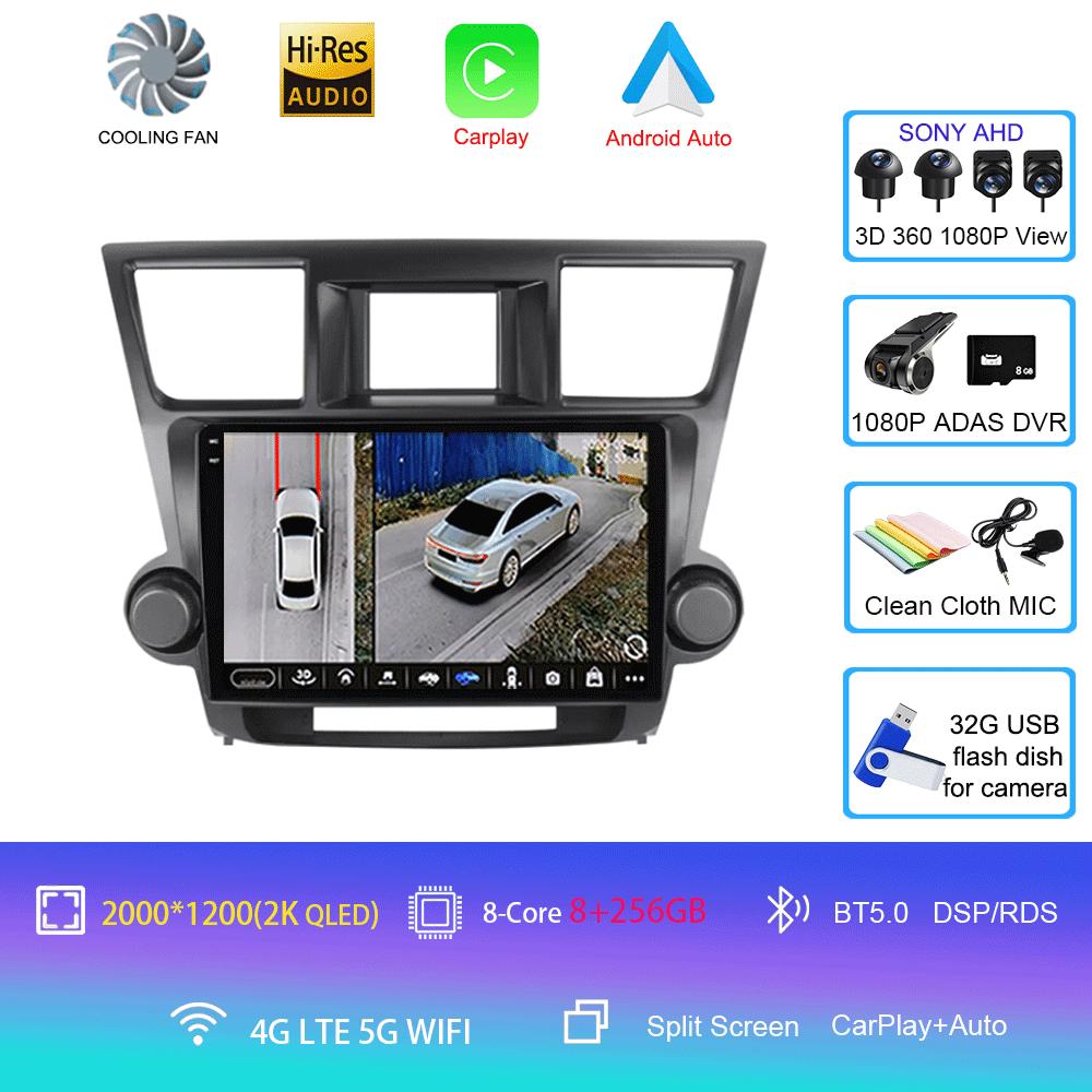 Android 14 Car Radio For Toyota Highlander 2 XU40 2007 - 2013 Multimedia Video Player Navigation GPS Carplay Android Auto 5G WIF