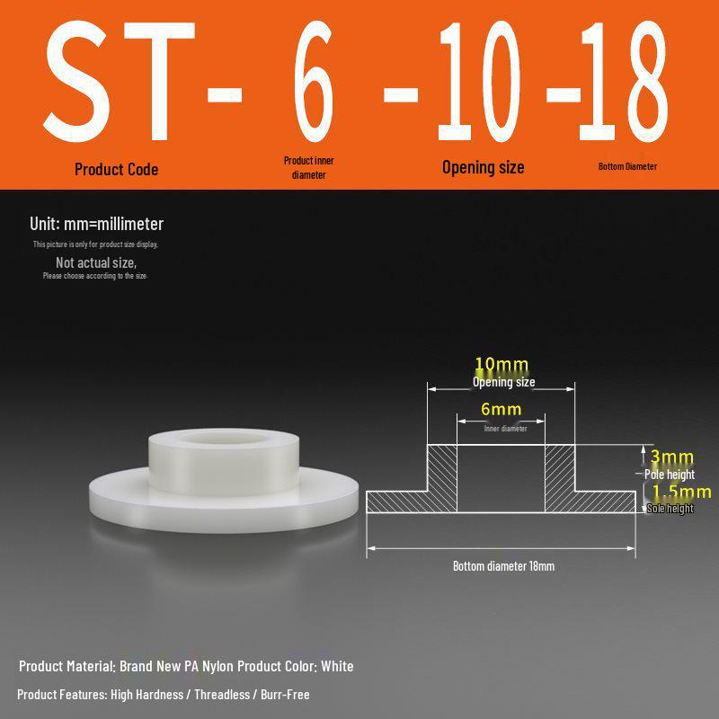 T-förmige Nylon-Unterlegscheibe: Konvex-Konkave Schraubwellenhülse, Stufen-Kunststoffscheibe, Nylonbuchse, Isolierkapsel ST2-ST35