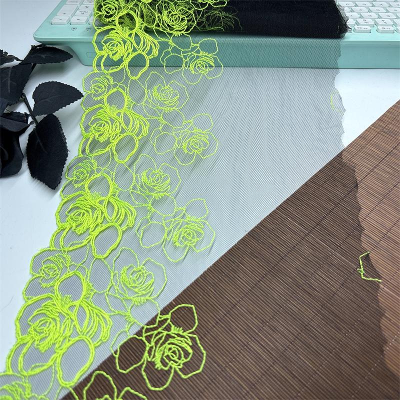 Fluorescent Embroidery Black Mesh Lace Fabrics DIY Sewing Accessories Embroidered Tulle Lace Trim Patchwork Lace for Crafts 2 yards