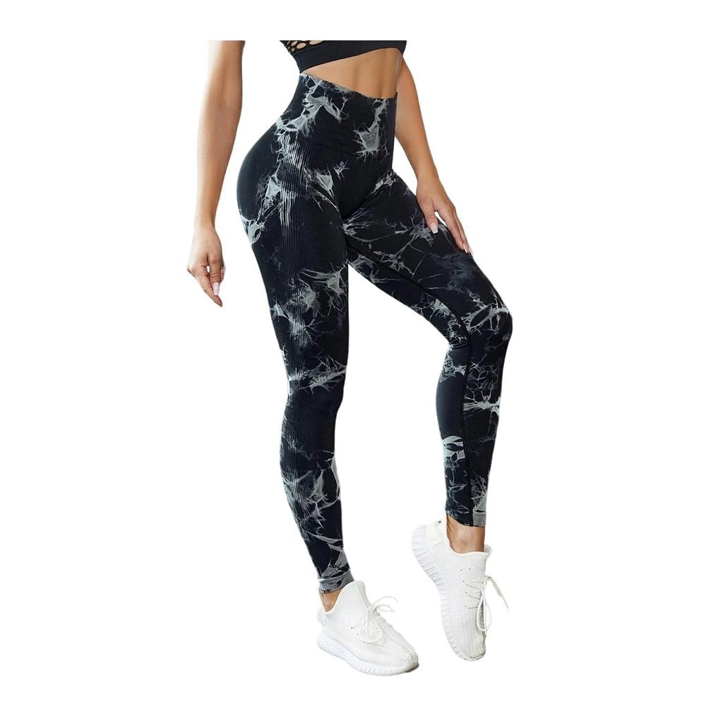 Colanti Fitness High Waist Shapewear Leggings Seamless Tie Dye Black Push Up Effect Yoga Tights