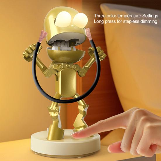 LED Night Light Cute Cartoon Robot Desk Lamp Dimmable Flicker Free USB Rechargeable Bedside Lamp Bedroom Decor