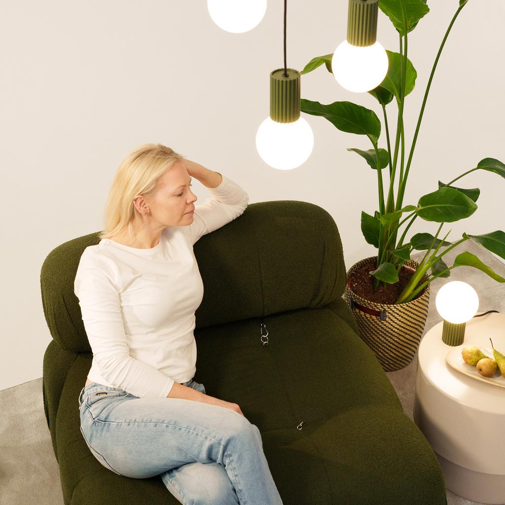 Lampa Wisząca Nowoczesna Okrągła Potrójna Zielona Oliwkowa Ryflowana Szklane Białe Kule Do Salonu Jadalni Nad Stół 3Xg9 8W Halo Sollux Lighting