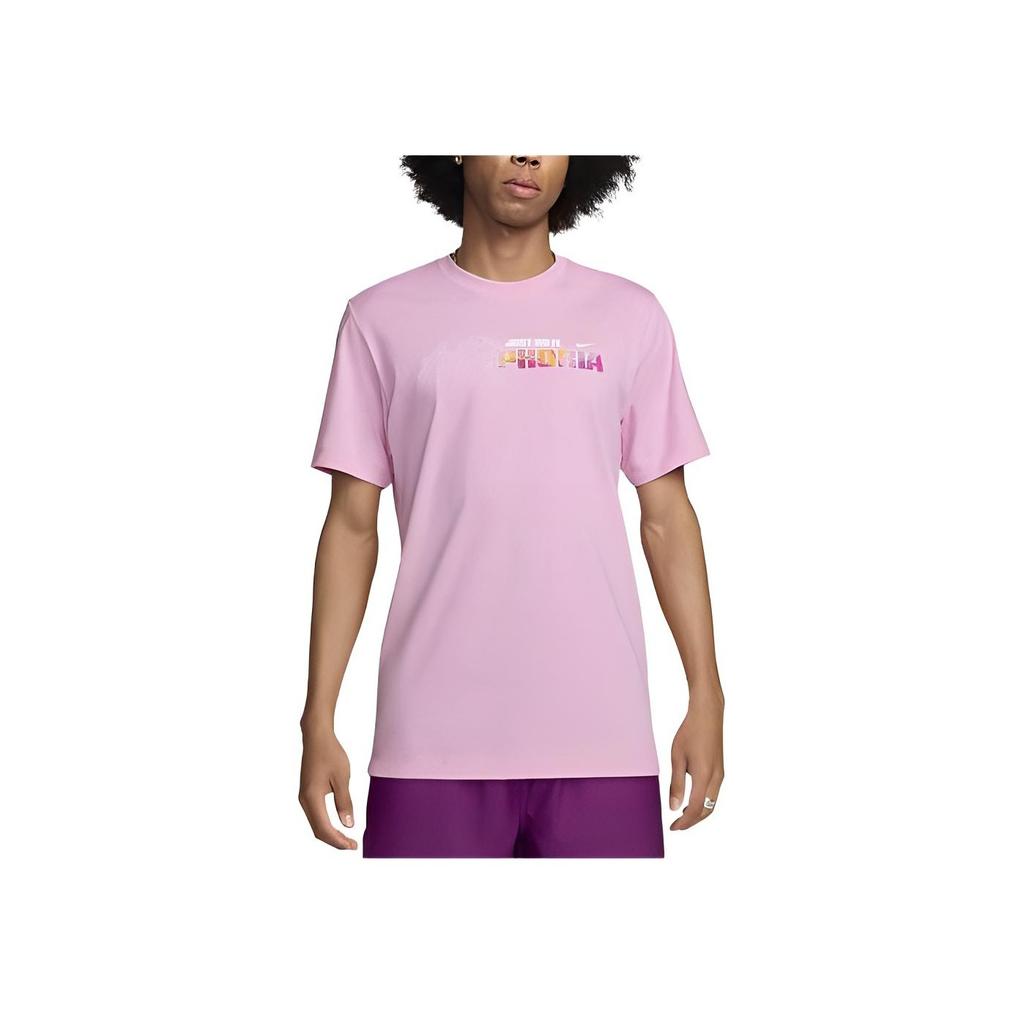 Nike Sportswear Letter Print Pattern Ribbed Crew Neck Sports Short Sleeve T-Shirt Men Tops Pink FZ4794-621