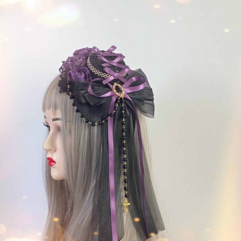 Lolita Goth Dark Versatile Fascinator Elegant Flat Hat Top Hat Headgear Hair Accessories Women Hats