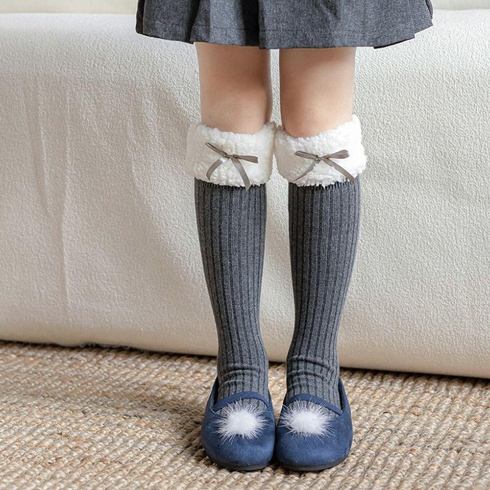 Autumn&Winter Plush Hosiery Cotton Bow Socks Harajuku Lamb Wool Stocking  Toddle