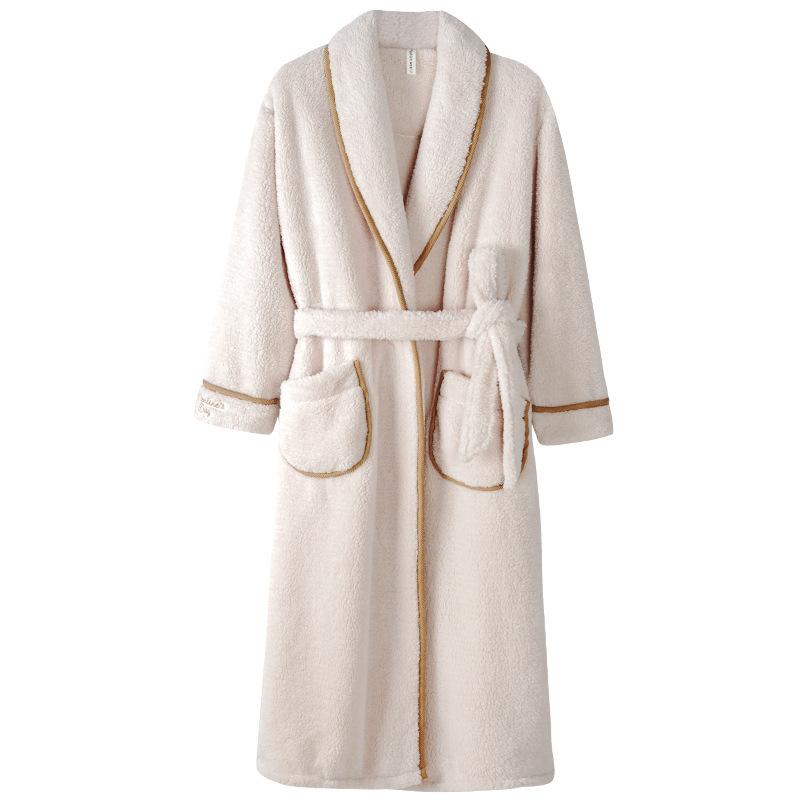 Coral Fleece Nightgown Men'S And Women'S Autumn And Winter Long Knee Bathrobe Large Size Flannel Fleece Thickened Couple Nightgown