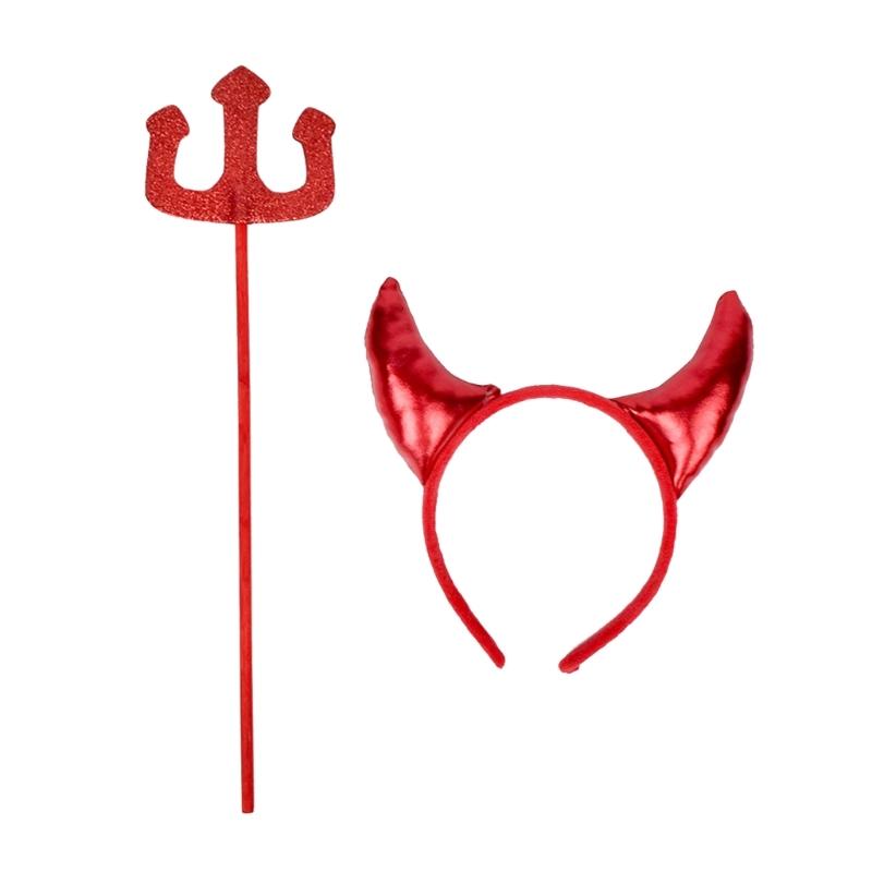 

Halloween Cosplays Devil Costume Set Including Horn Headband Dress Up Outfits 1