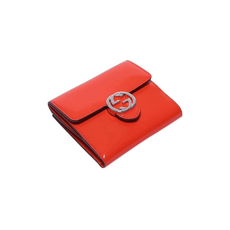 Gucci Short Folding Patent Leather Wallet with Double G Buckle Women's Orange #ClassicRecommendation#