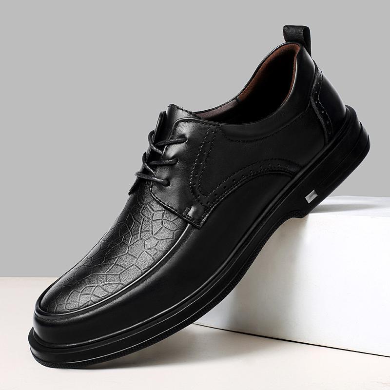 

Кожаная обувь Мужская Четыре сезона Деловая Платье Шнуровка Повседневный Стиль для поездок Черная Увеличивающая рост Свадебная Обувь Жениха Мужская обувь 45 чёрный