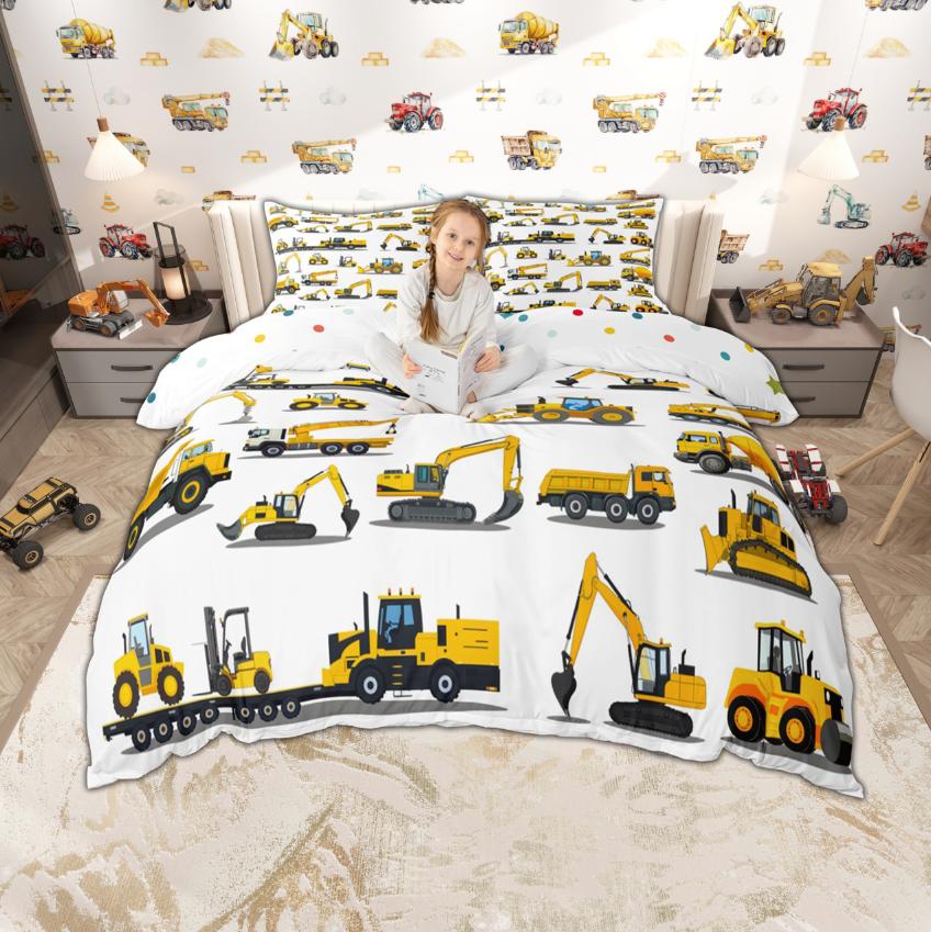 Homewish Cartoon Auto Bettwäsche-Set Für Kinder Jungen 2-teilig/3-teilig Polizeiauto LKW Traktor Bettwäsche Baustellenfahrzeuge Bettwäsche-Set