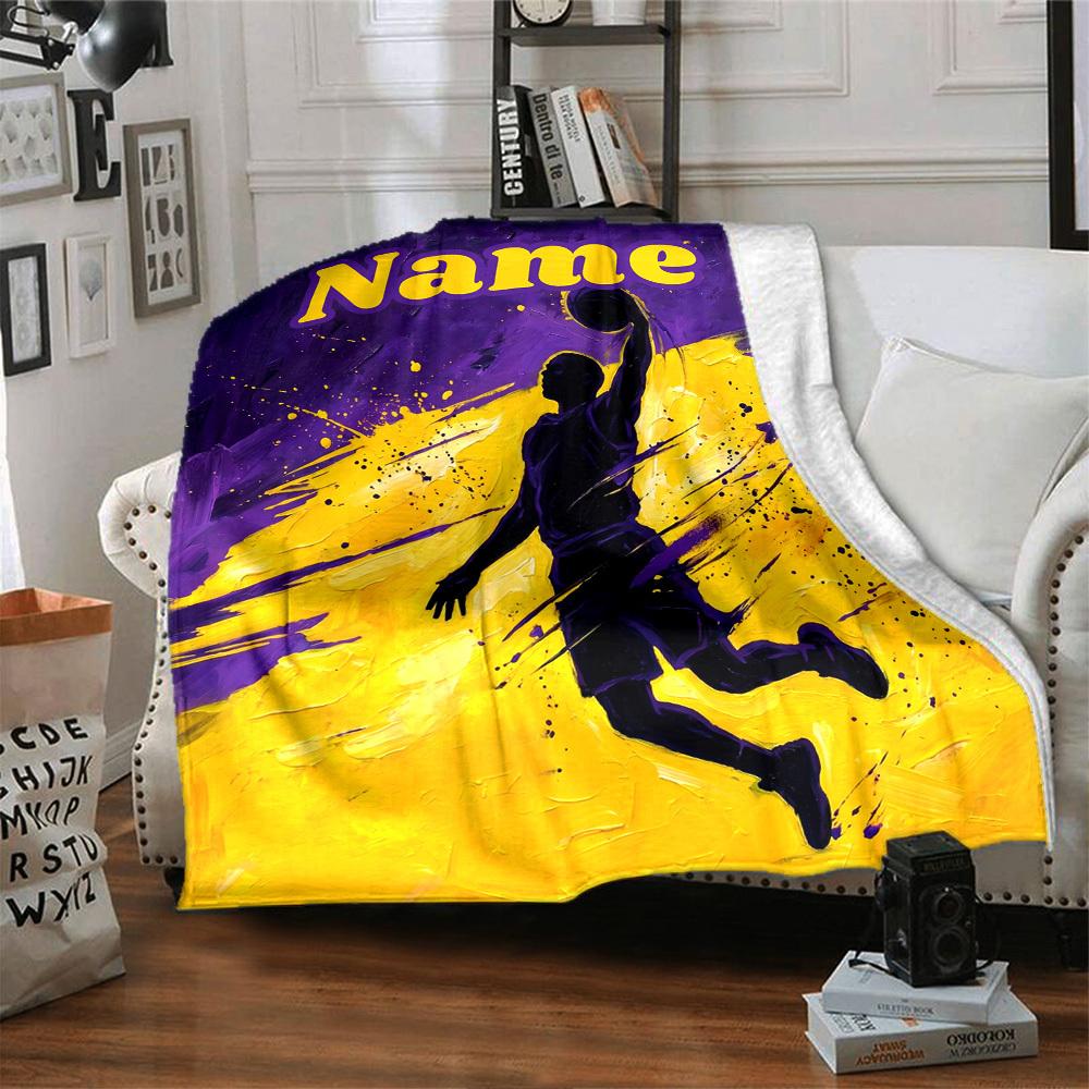 Basketball Player Silhouette Home Blanket Customize Your Names Soft Comfortable Lightweight Allseason Multipurpose Blanket For Picnics Sofas Offices