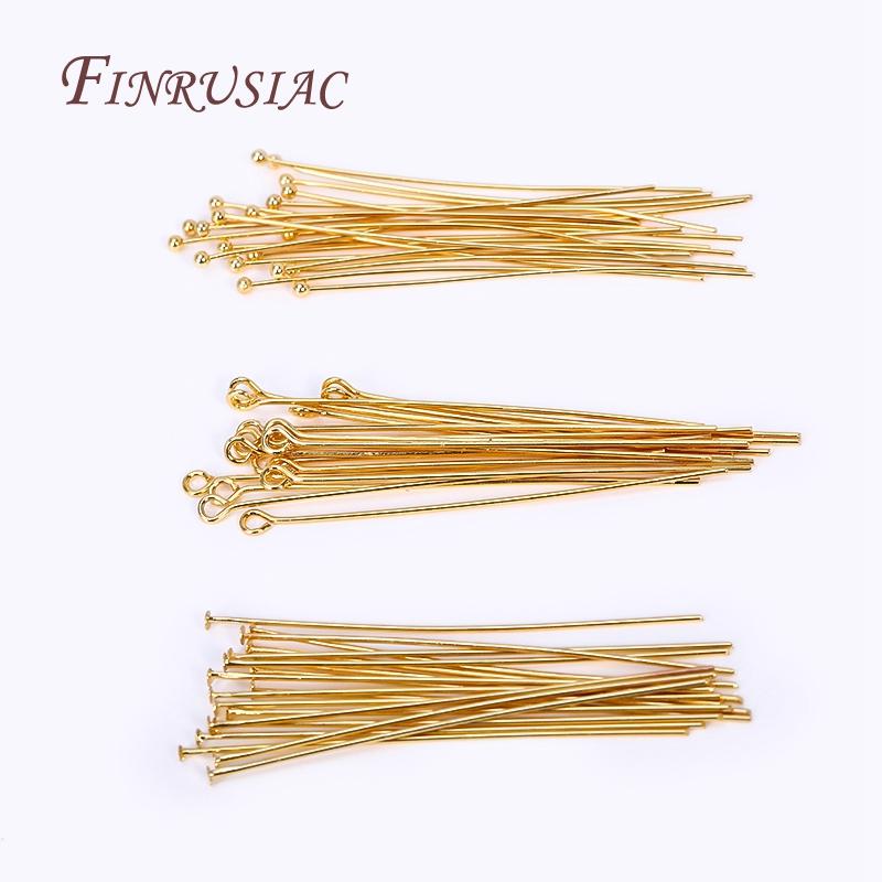 50Pcs/lot Pins For Jewelry 18K Gold Plated Ball Head Pin/Flat Head Pin/Eye Pins For Earrings Making Accessories DIY Findings
