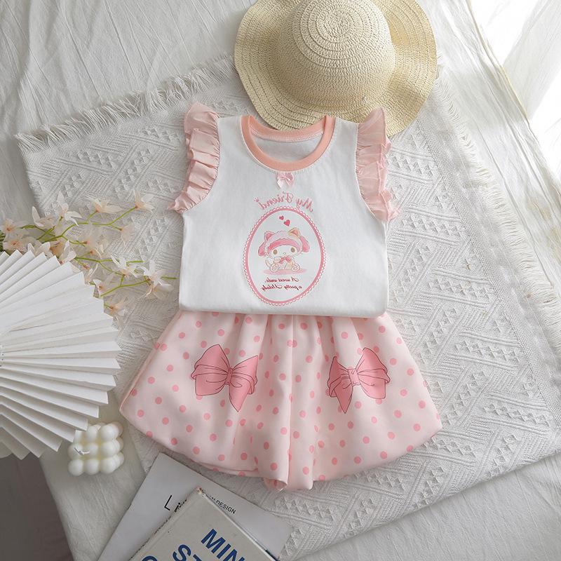 Girls' Summer Pajama Set: Cute Lantern Pumpkin Pants and Tulip Vest
