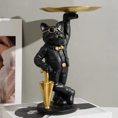 Harz Französische Bulldogge Statue Aufbewahrungsschlüsselablage für Eingangstisch Niedliche Hund Butler Figur Französische Bulldogge Skulptur Heimdeko