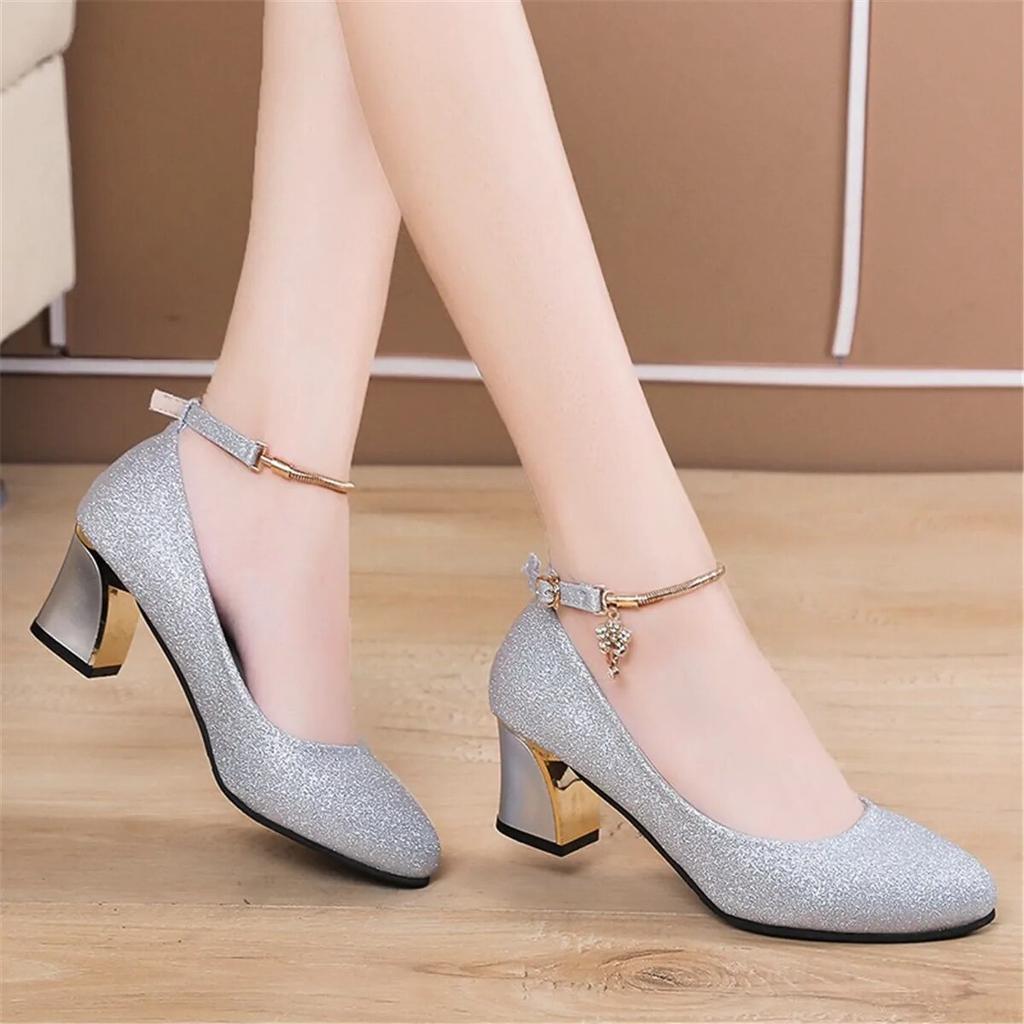 High Heels Chunky Single Shoes for Women, Round Head, Wedding Shoes, Simple Word Buckle, Work Shoes, Spring Autumn, New Fashion