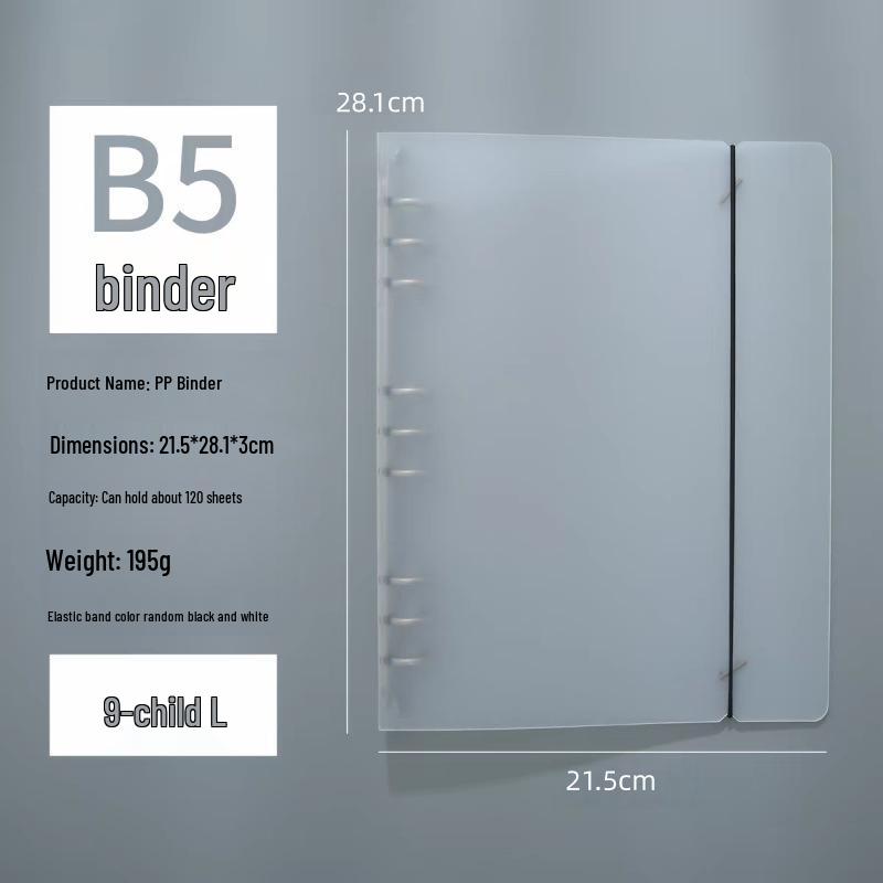 Frosted Semi-Transparent Binder with Straps, 6-Hole, A4/B5/A5/A6/A7 Loose-Leaf Journal