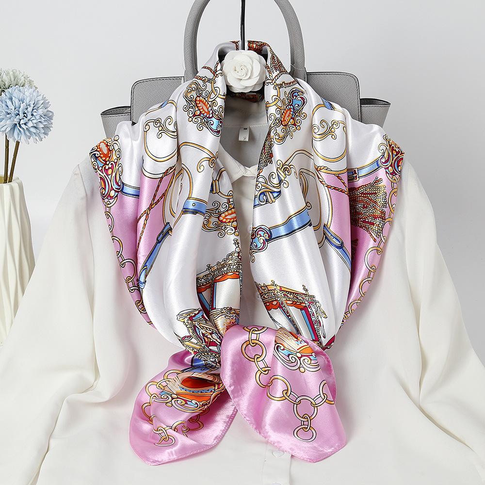 

Шелковый шарф, универсальный оттенок для весны и лета, квадратный шарф 90 см, шаль для защиты от солнца, универсальный женский шелковый шарф, декоративный подарочный шарф 90*90cm розовый