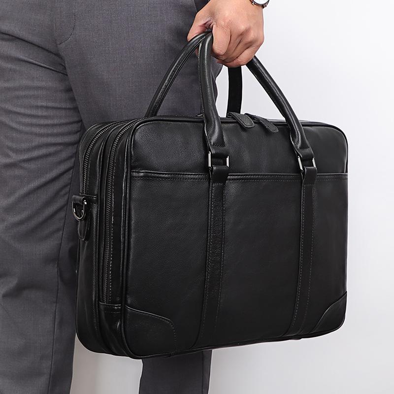 

Jiameida Мужская деловая сумка из натуральной кожи в корейском стиле - Черный портфель и сумка для компьютера.